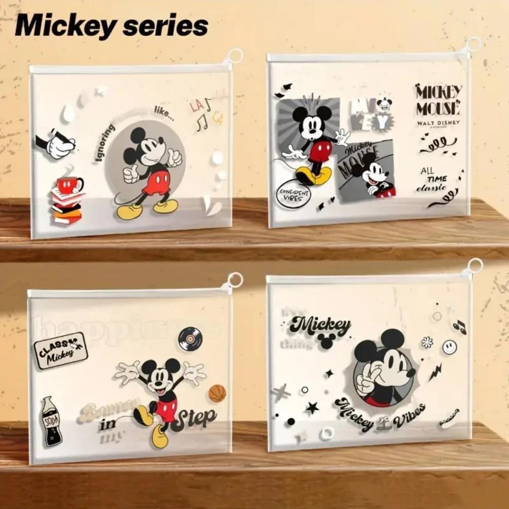 Disney 4-Piece A4 File Bags - Mickey & Minnie Cartoon Design Storage Pouches